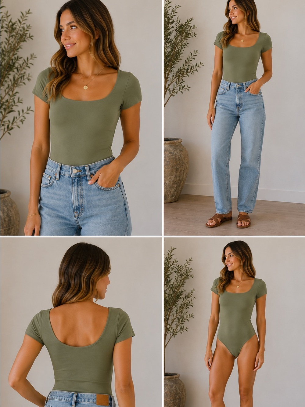 NWT Olive & Oak Short Sleeve Scoop Neck Bodysuit in Olive Green